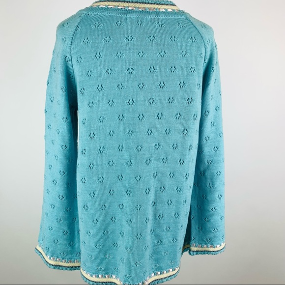 Gaxelle Ribbon Trim Pointelle Cardigan Grandmacore Sweater Small - Picture 9 of 12